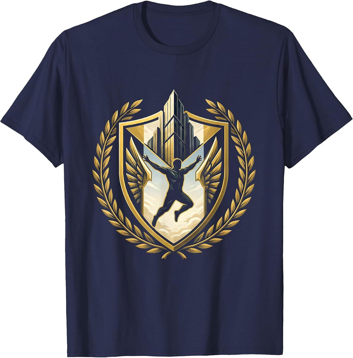 Base Jump Freedom Skyscraper Ledge Graphic T-Shirt - Navy Blue