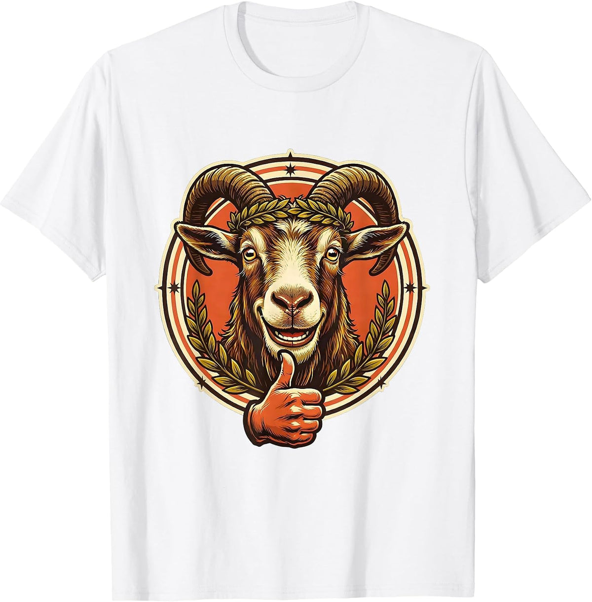 Men's Crowned Goat Laurel Wreath Illustration T-Shirt - White