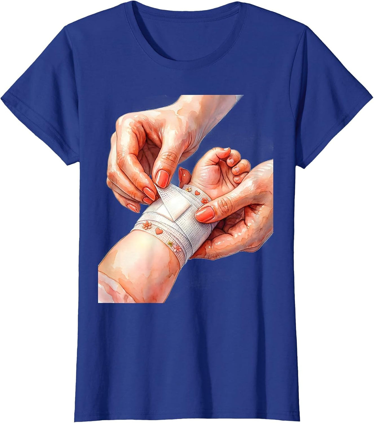 Women's Pediatric Nurse Bandage Art Illustration T-Shirt - Royal Blue