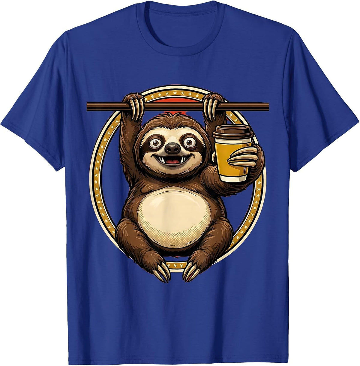 Men's Funny Sloth Hanging With Coffee Graphic T-Shirt - Royal Blue