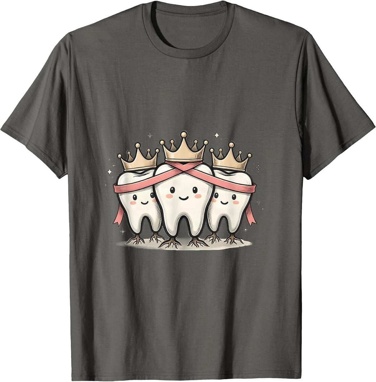 Three Teeth Pink Ribbon Dental Breast Cancer Awareness T-Shirt - Asphalt Grey