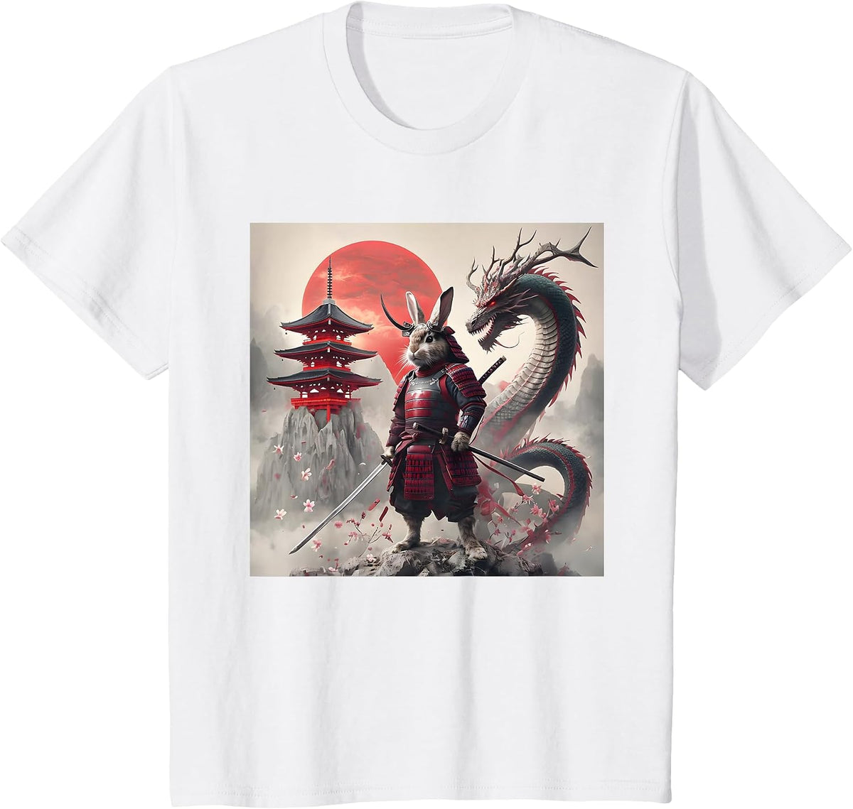 Samurai Bunny Rabbit Graphic Warrior Japanese Rabbit Ninja T-Shirt - White
