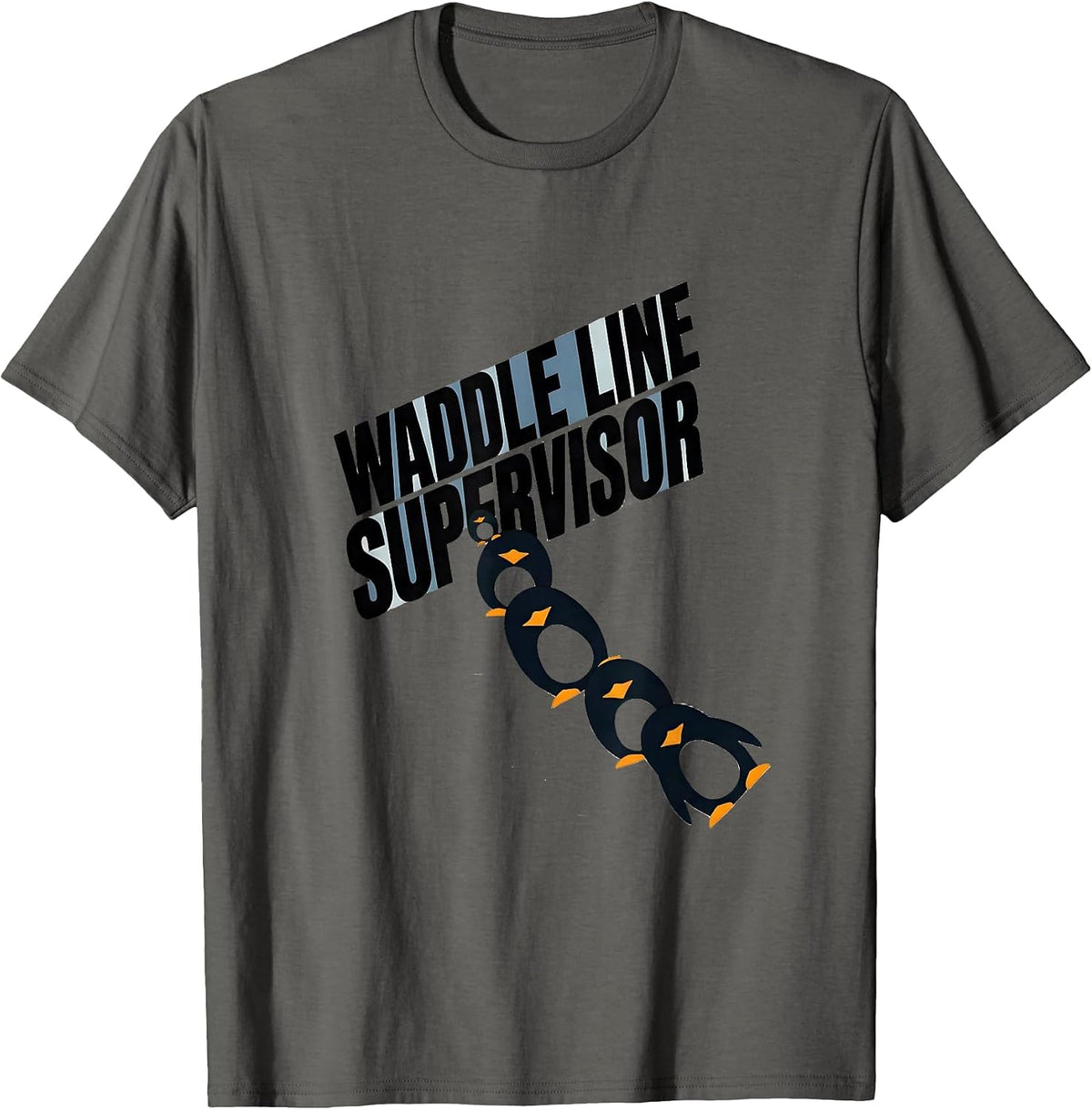 Men's Waddle Line Supervisor Funny Penguin Animal Lover Halloween T-Shirt - Asphalt Grey