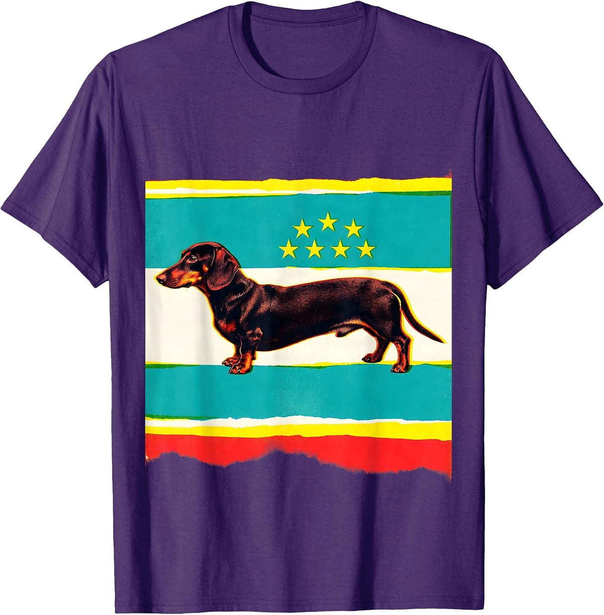 Smooth Dachshund Patriotic Dog Breed July 4th Portrait T-Shirt - Purple