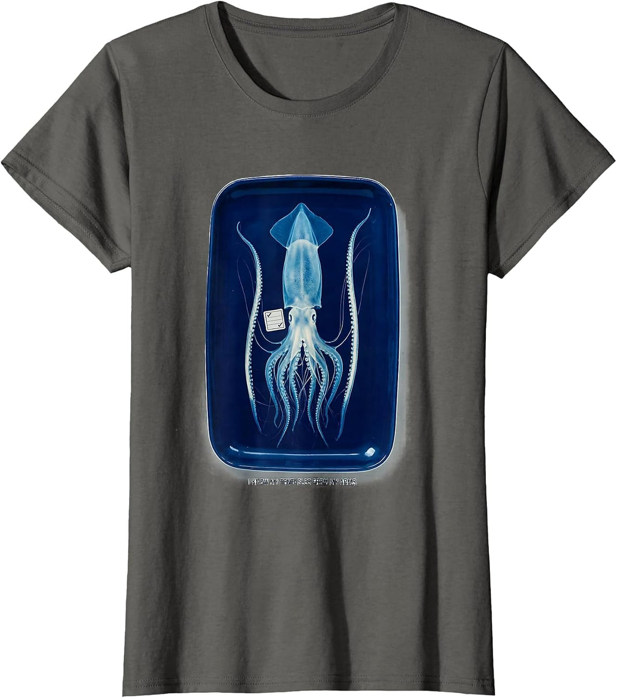 Women's I Know My Tentacles From My Arms Funny Octopus Lover Ocean T-Shirt - Asphalt Grey