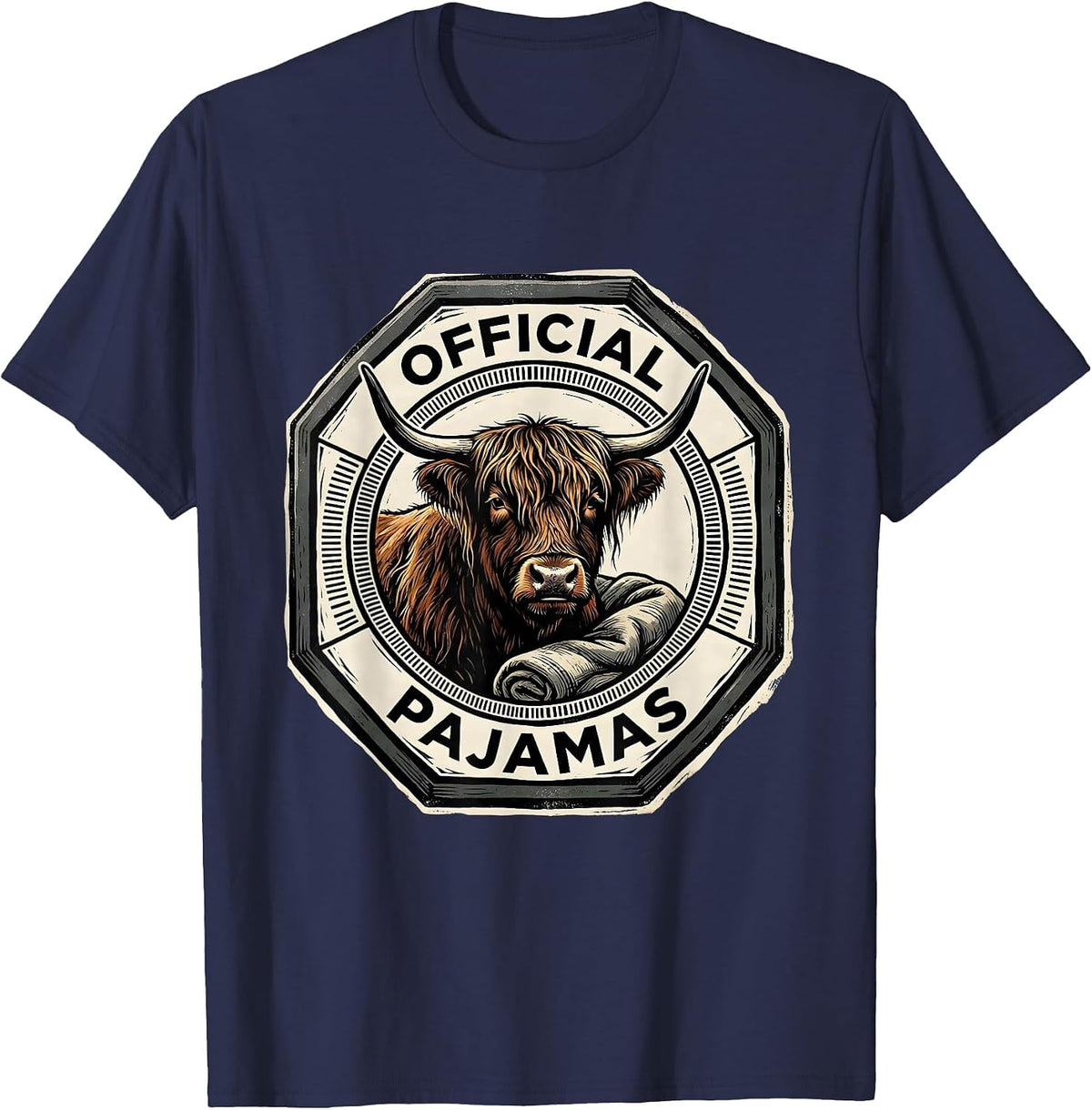 Official Pajamas Funny Highland Cow Sleepwear Gift T-Shirt - Navy Blue