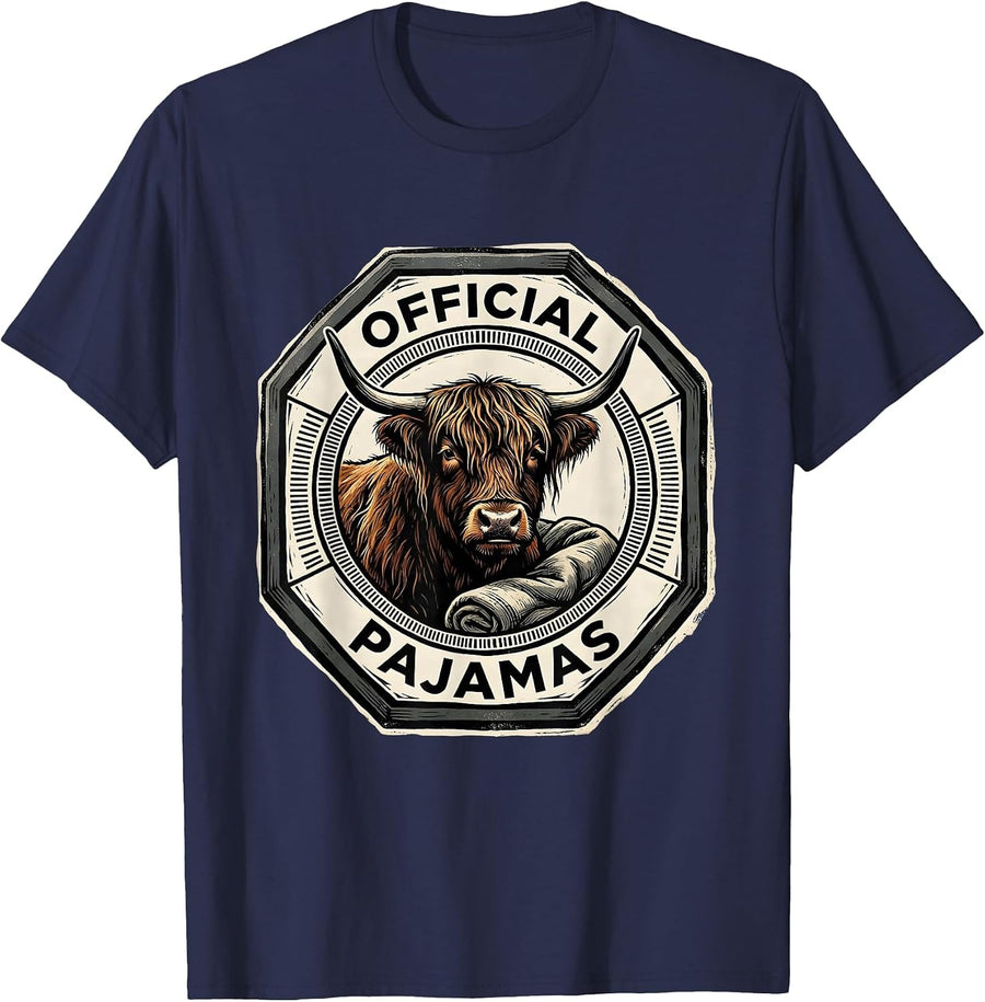 Official Pajamas Funny Highland Cow Sleepwear Gift T-Shirt - Navy Blue