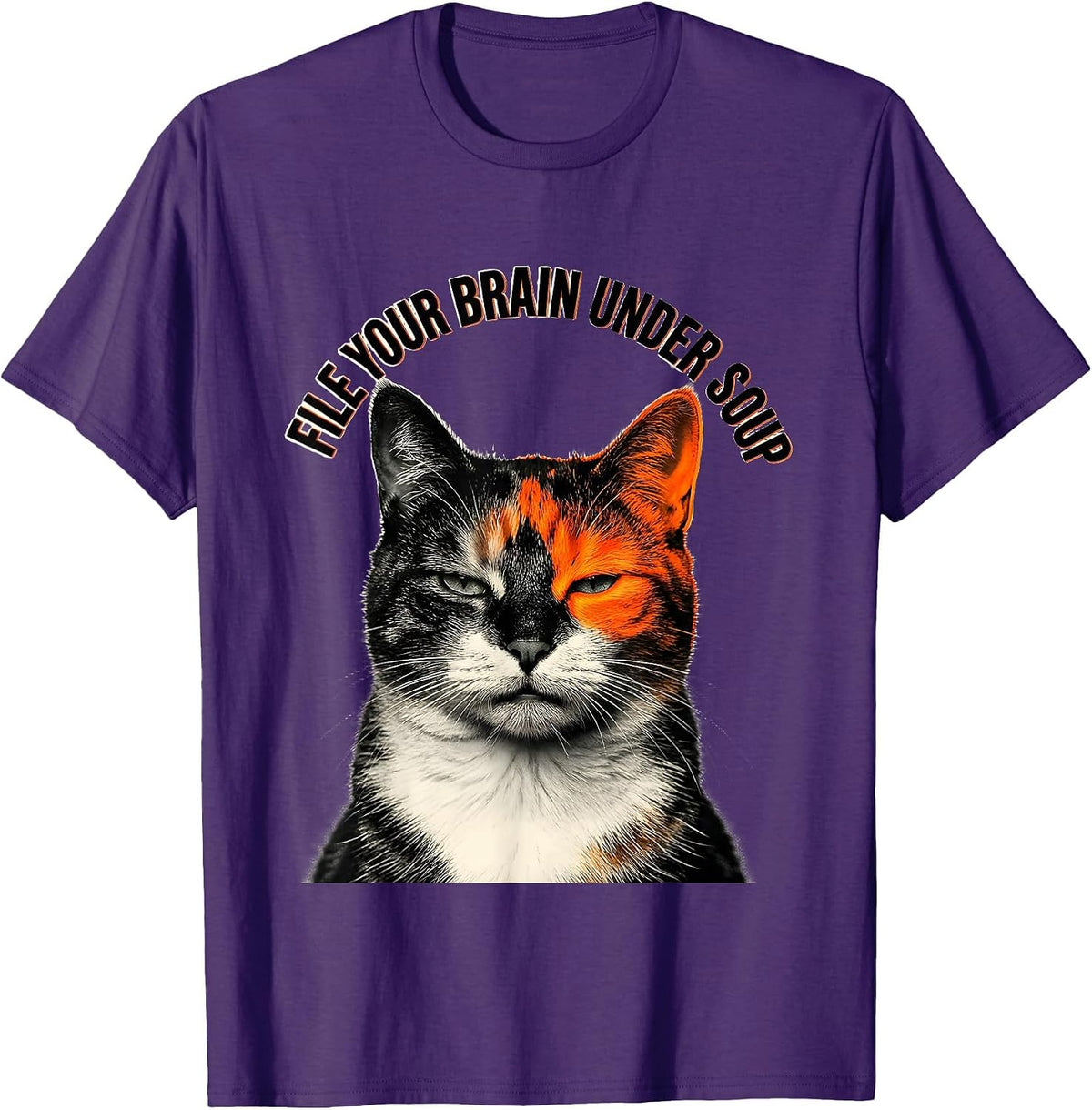 Men's File Your Brain Under Soup Funny Cat Meme Humor T-Shirt - Purple