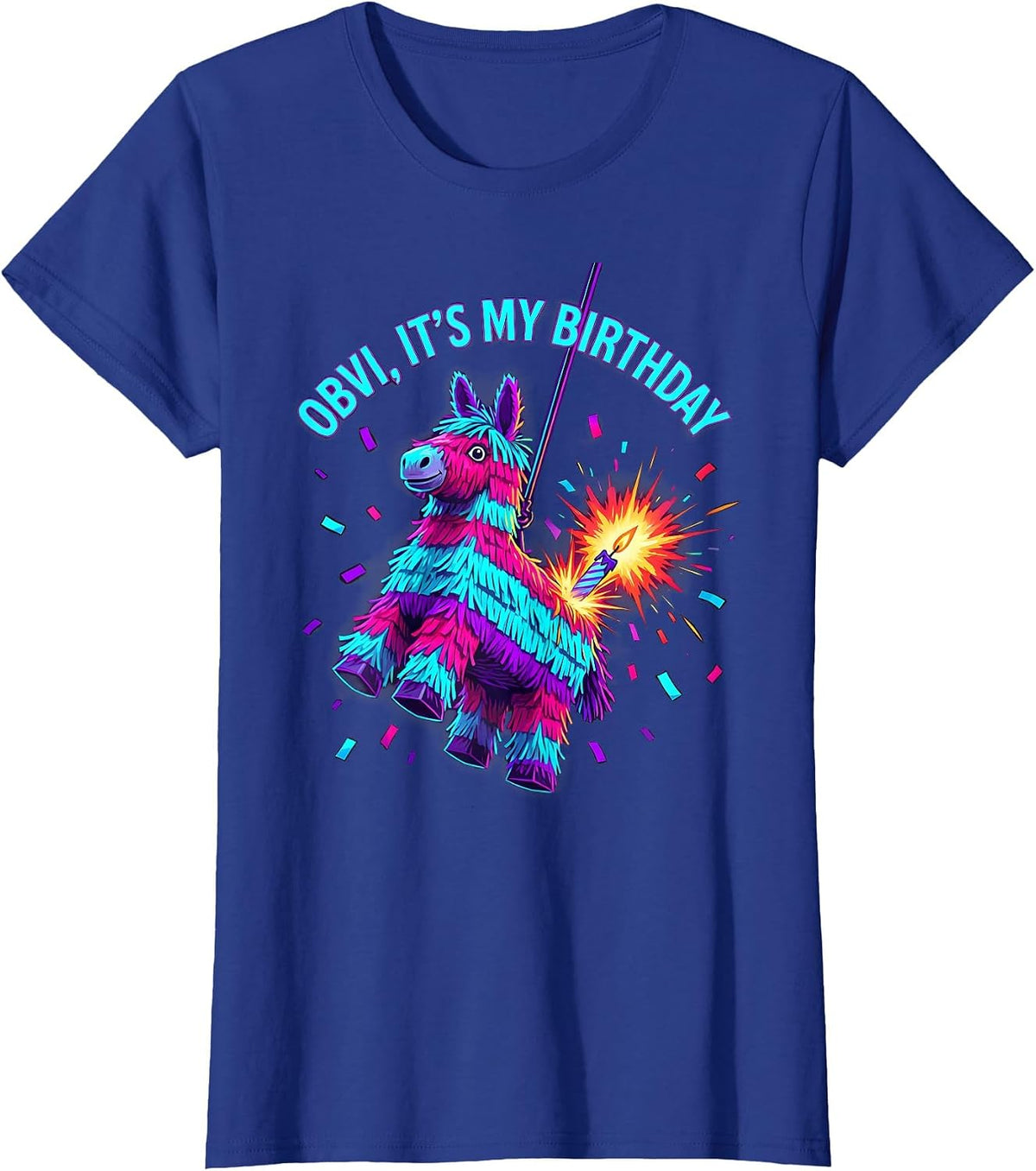 Women's OBVI IT'S MY BIRTHDAY Funny Llama Pinata Gamer Bday Boy T-Shirt - Royal Blue