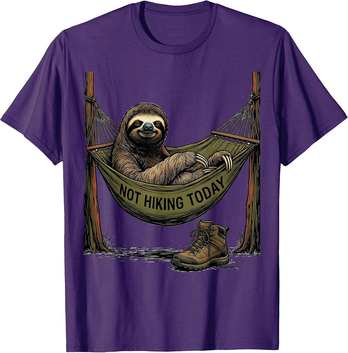 Men's Not Hiking Today Funny Sloth Lover Lazy Humor Gift T-Shirt - Purple