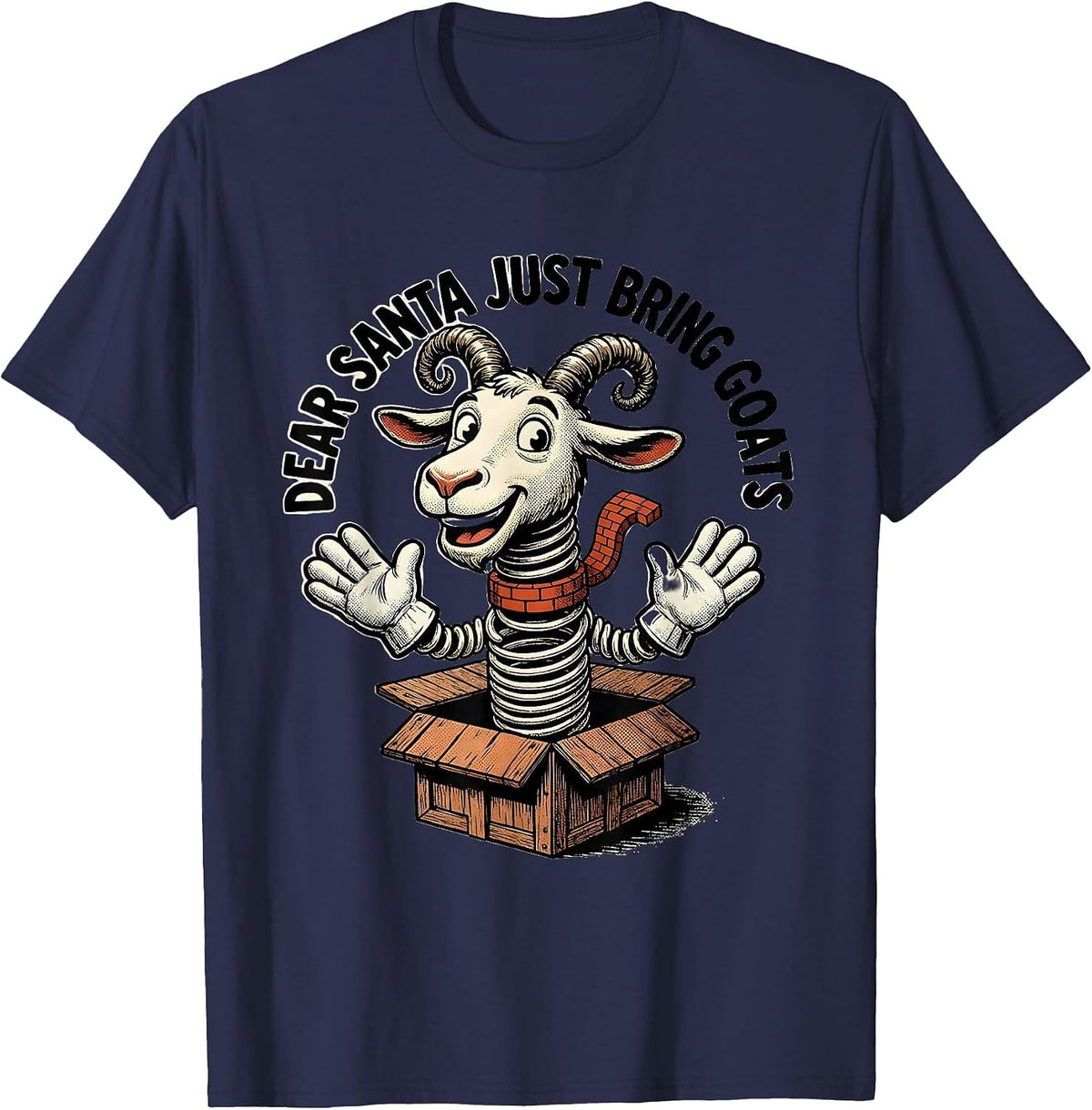 Dear Santa Just Bring Goats Retro Cartoon Funny Goat Lover T-Shirt - Navy Blue