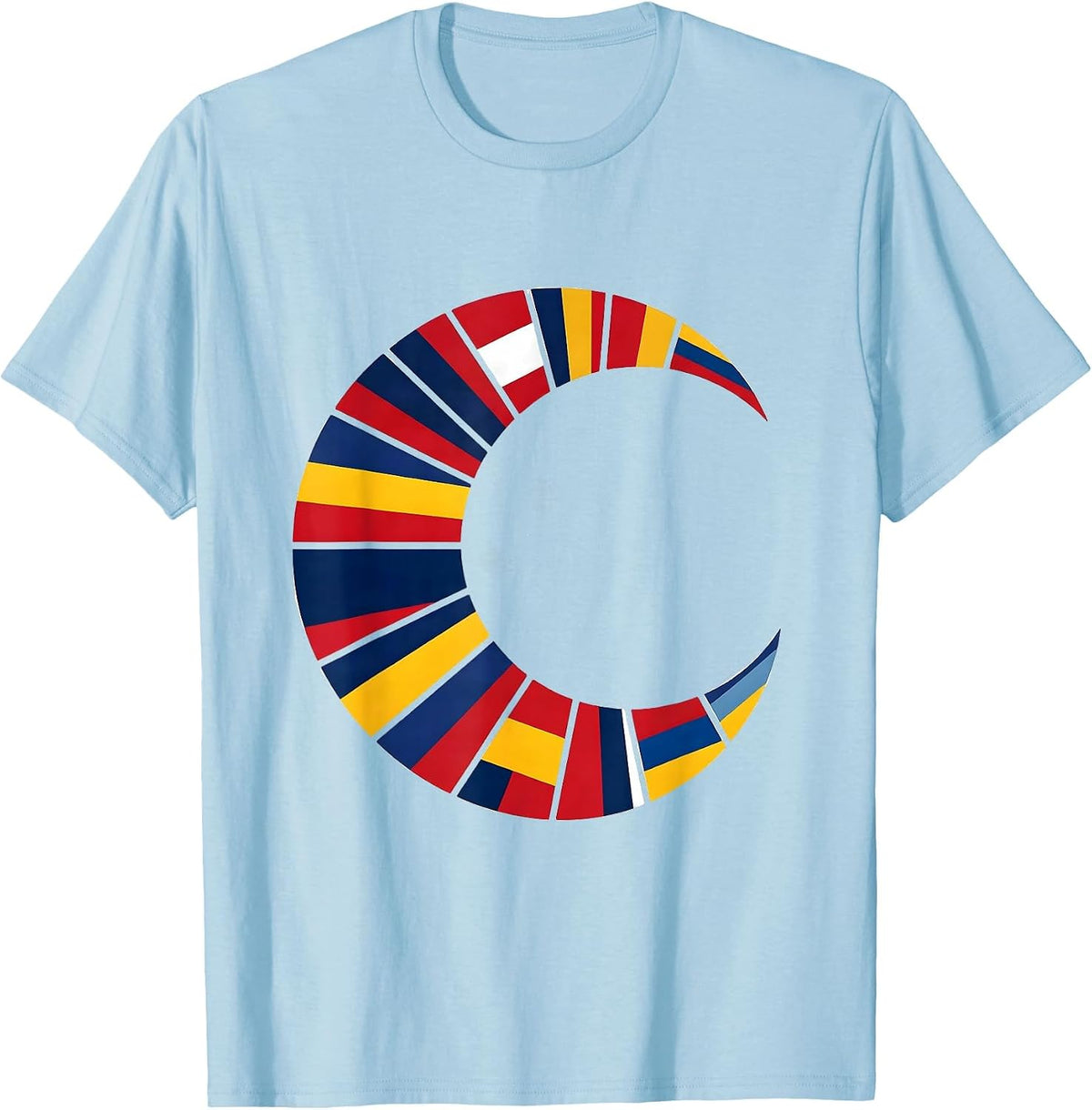 Men's Broad Crescent World Flags Geography Lover Minimalist T-Shirt - Baby Blue