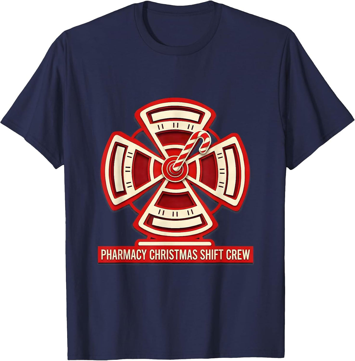 Pharmacy Christmas Shift Crew Funny Pharmacist Tech Holiday T-Shirt - Navy Blue