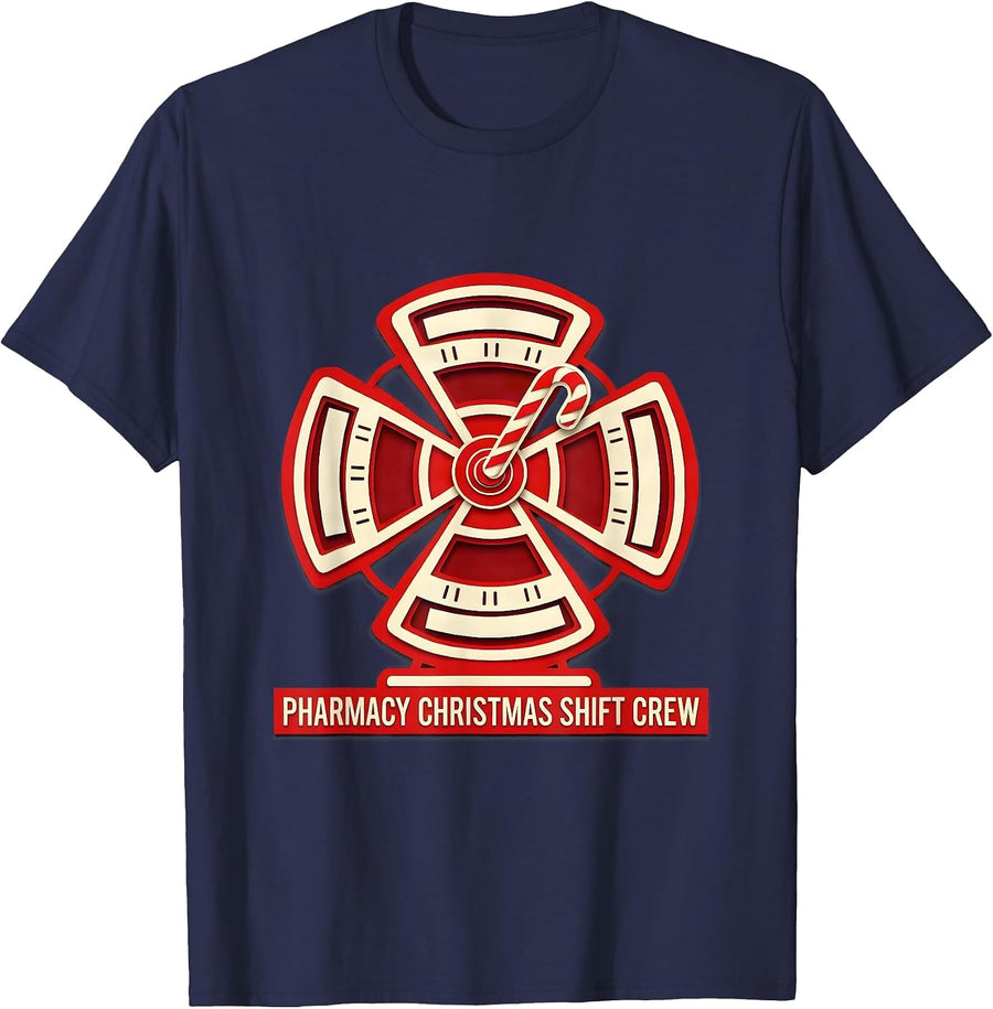Pharmacy Christmas Shift Crew Funny Pharmacist Tech Holiday T-Shirt - Navy Blue