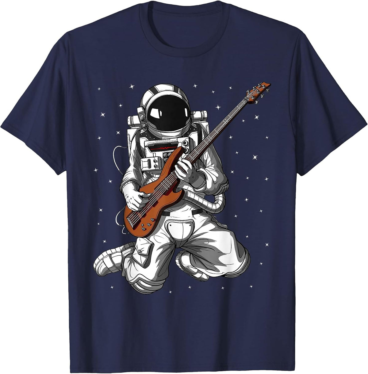 Astronaut Playing Bass Guitar Bassist Musician Guitar Player T-Shirt - Navy Blue