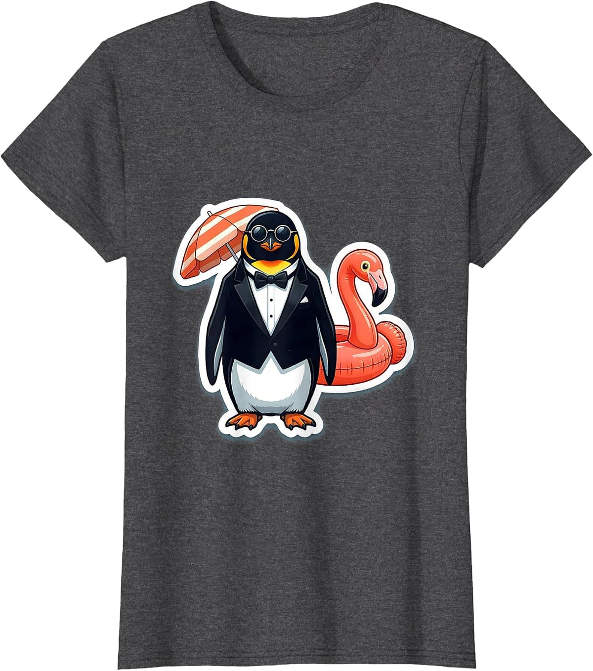 Women's Overdressed Penguin Sarcastic Beach Party Design T-Shirt - Dark Heather Grey