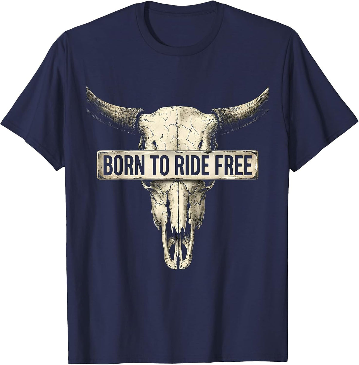 Born to Ride Free Cowgirl Western Design T-Shirt - Navy Blue