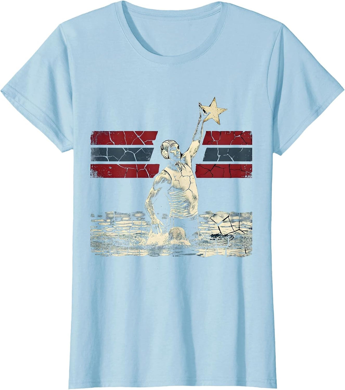 Water Polo Player Lunging for Goal Graphic T-Shirt - Baby Blue