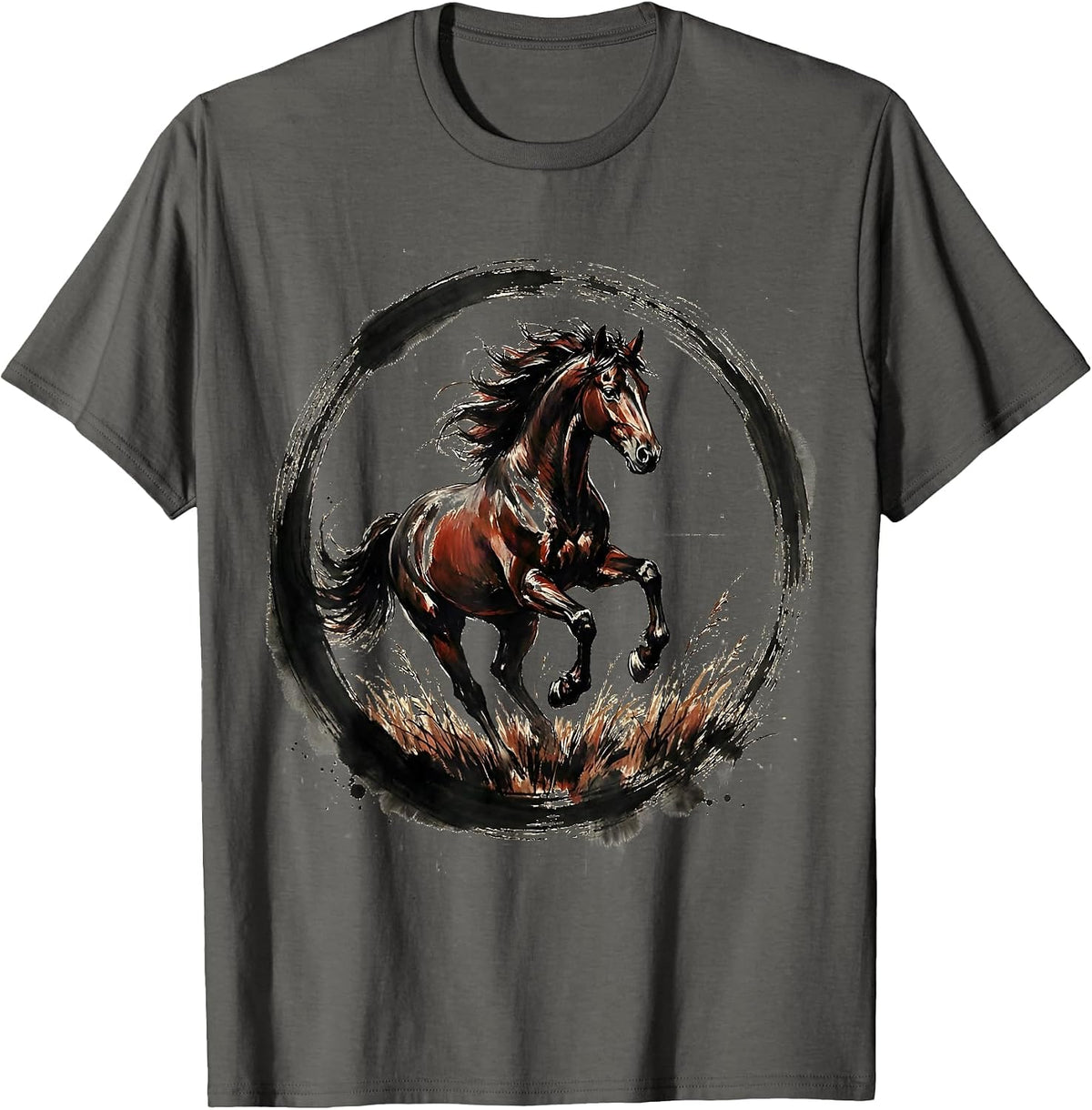 Wild Horse Galloping Through Open Plains Design T-Shirt - Asphalt Grey