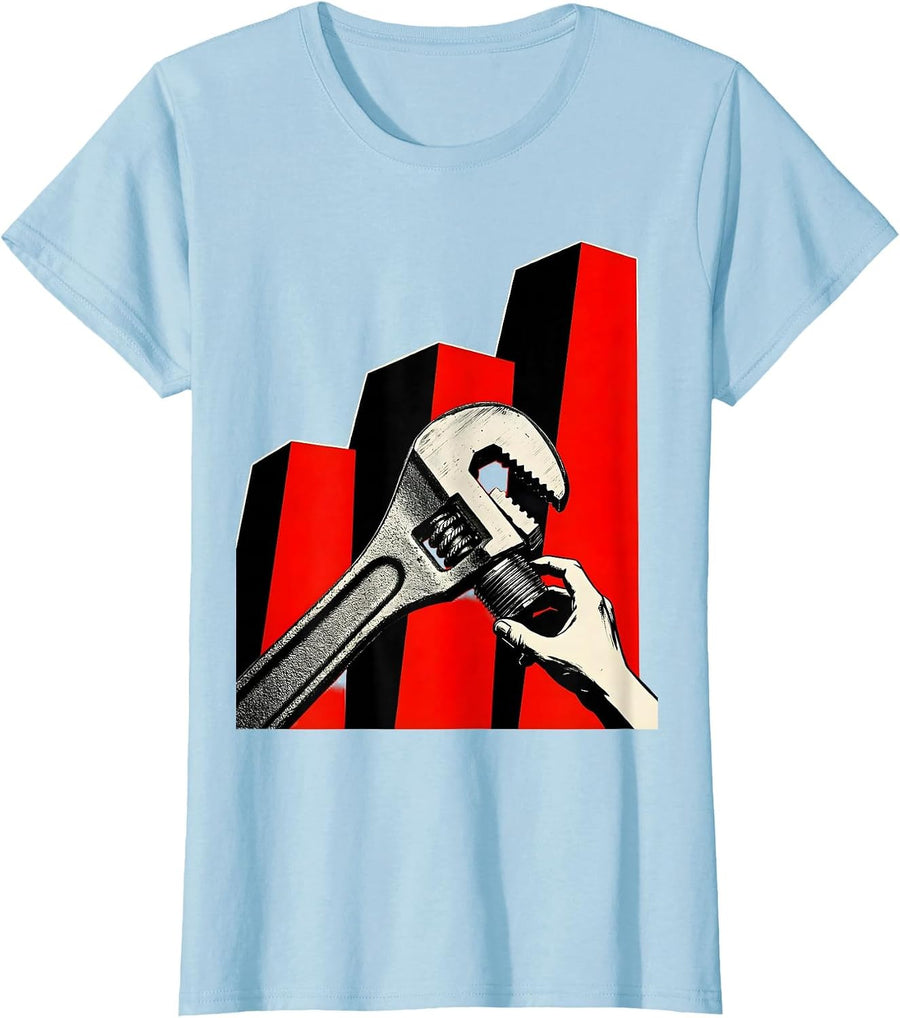Women's Diagonal Pipe Wrench Funny Plumber Trade Humor Dad Joke T-Shirt - Baby Blue