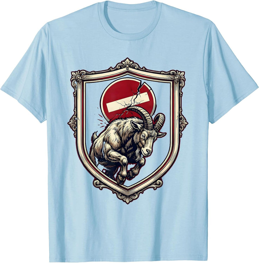Men's Goat Headbutting No-Entry Sign Graphic T-Shirt - Baby Blue