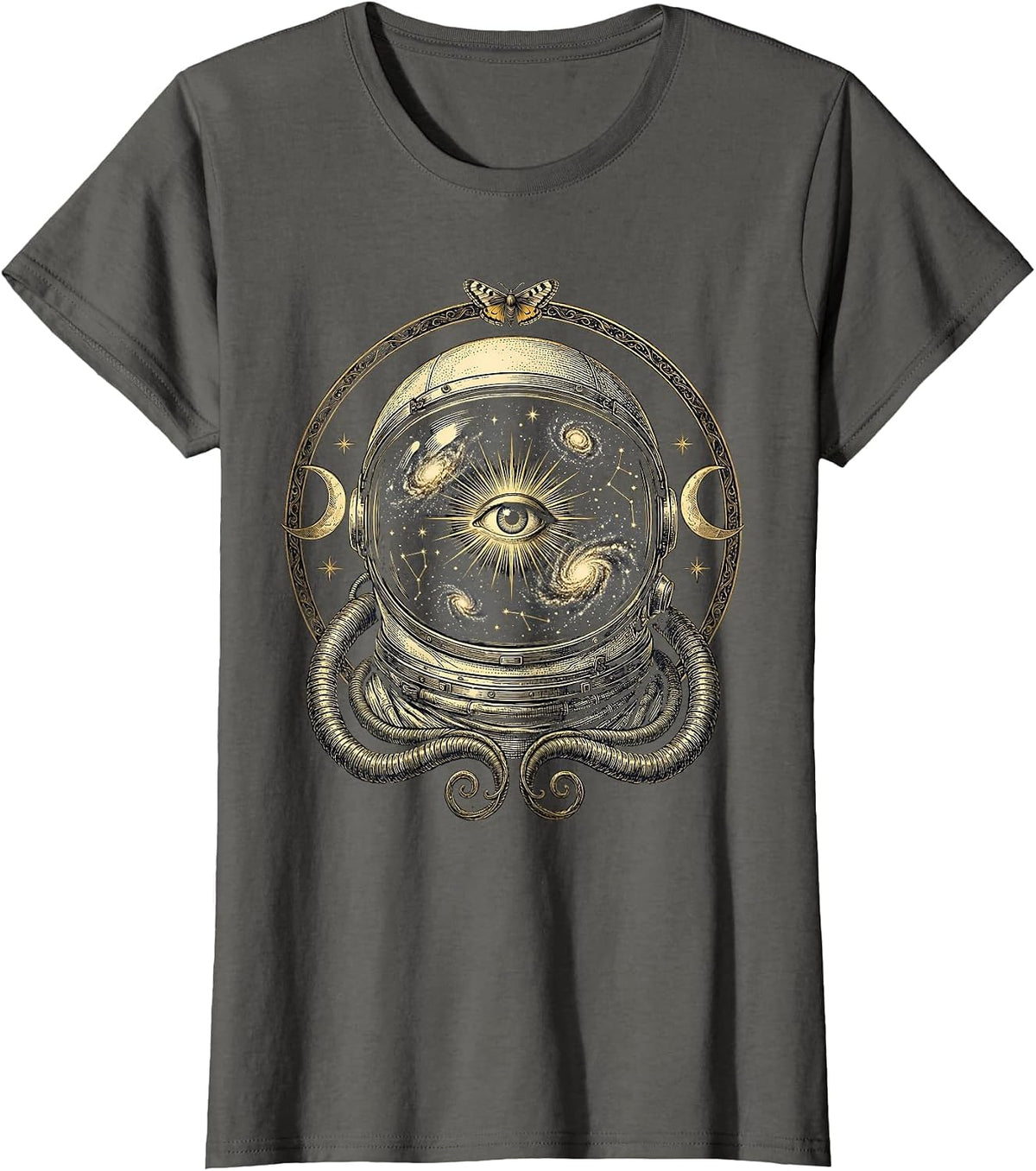 Women's Astronaut Helmet Galaxy Nebula Reflection T-Shirt - Asphalt Grey