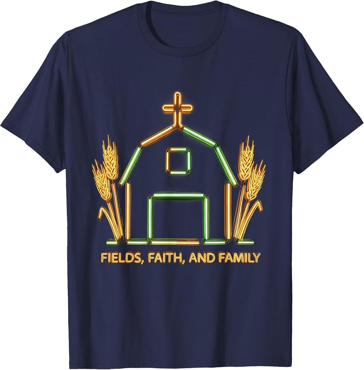 Men's Fields Faith and Family Country Life Design T-Shirt - Navy Blue