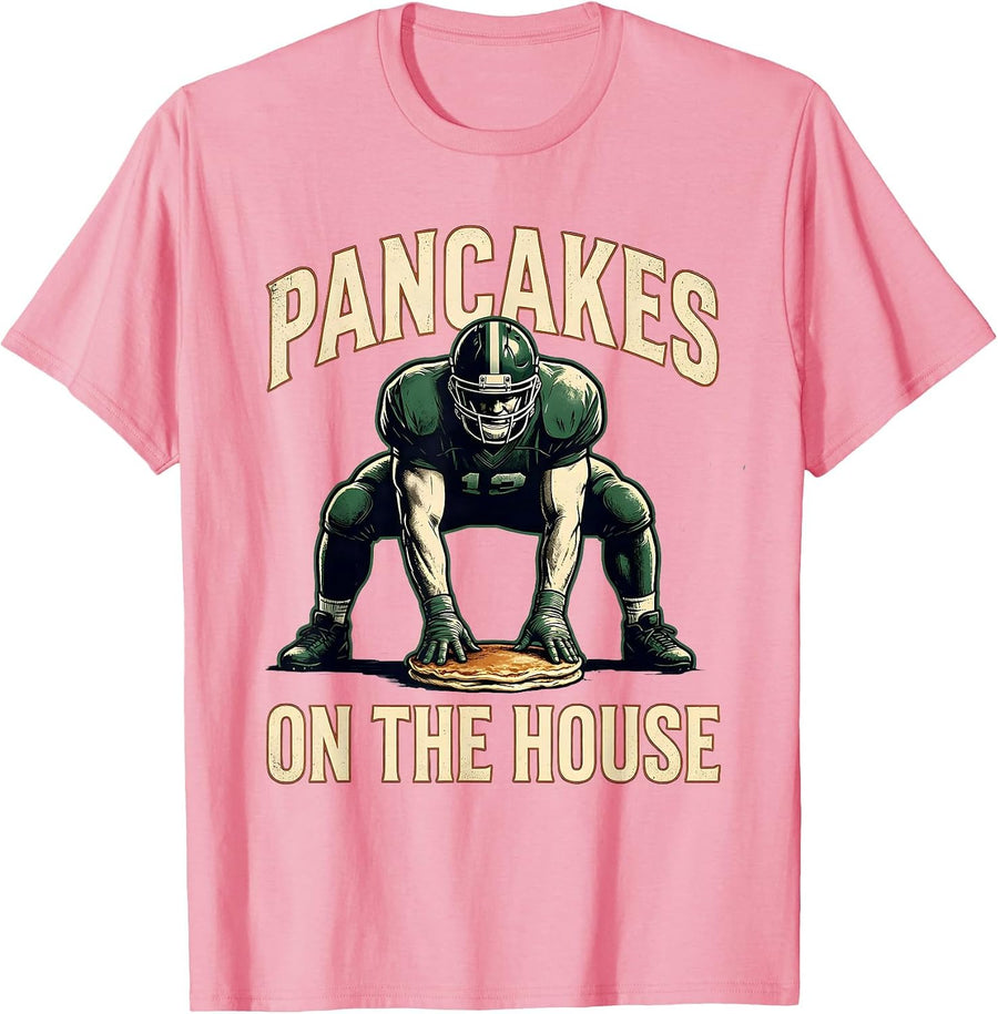 Pancakes On The House Vintage Football Lineman Game-Day T-Shirt, Men, Pink, XX-Large - As Pictured