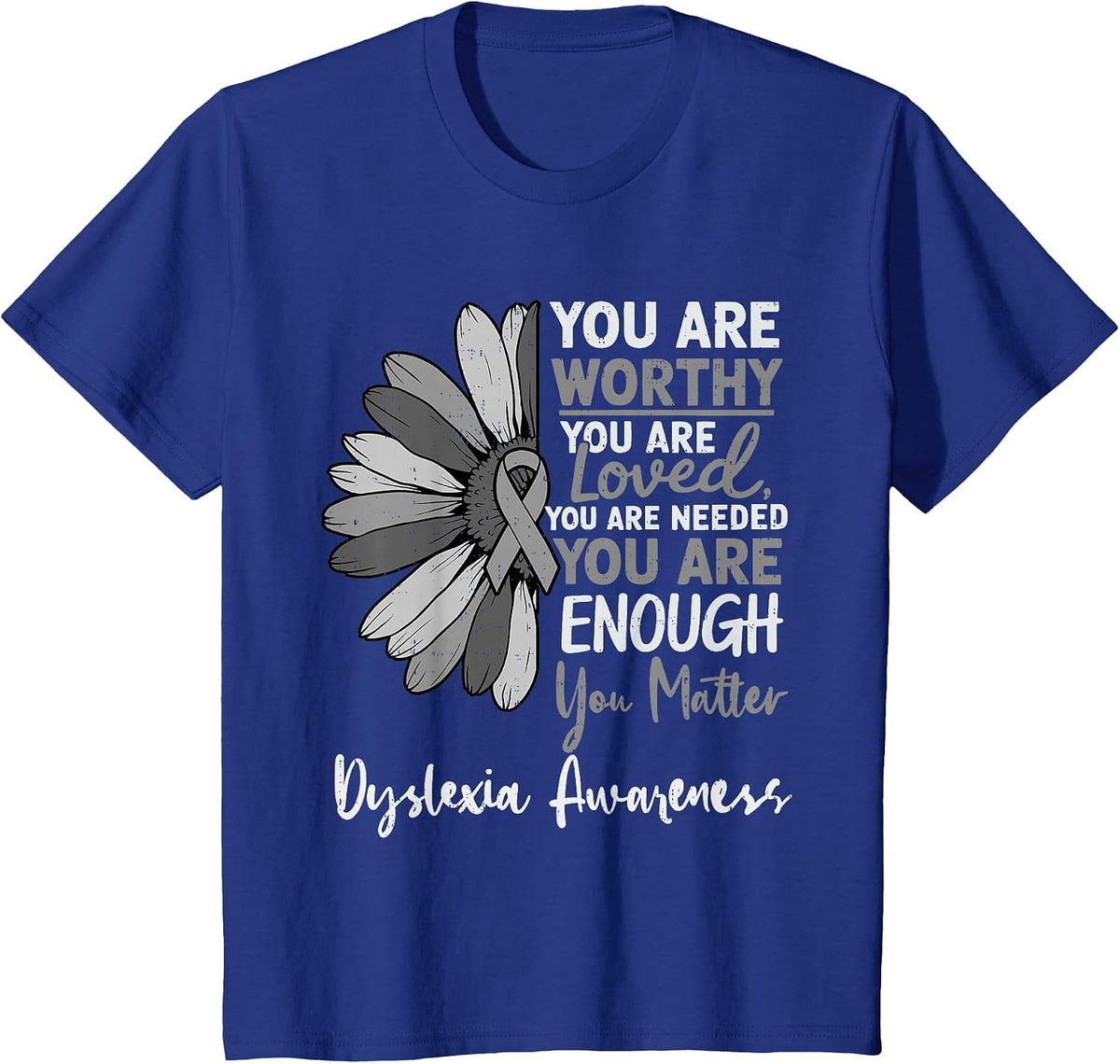 Motivational Dyslexia Awareness Ribbon Silver Specialist T-Shirt - Royal Blue