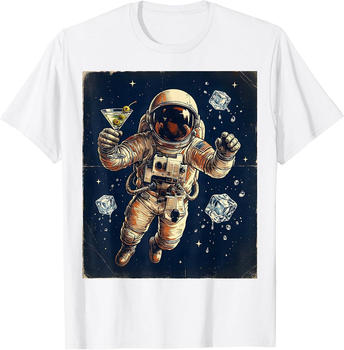 Men's Astronaut Floating With Cocktail in Space T-Shirt - White