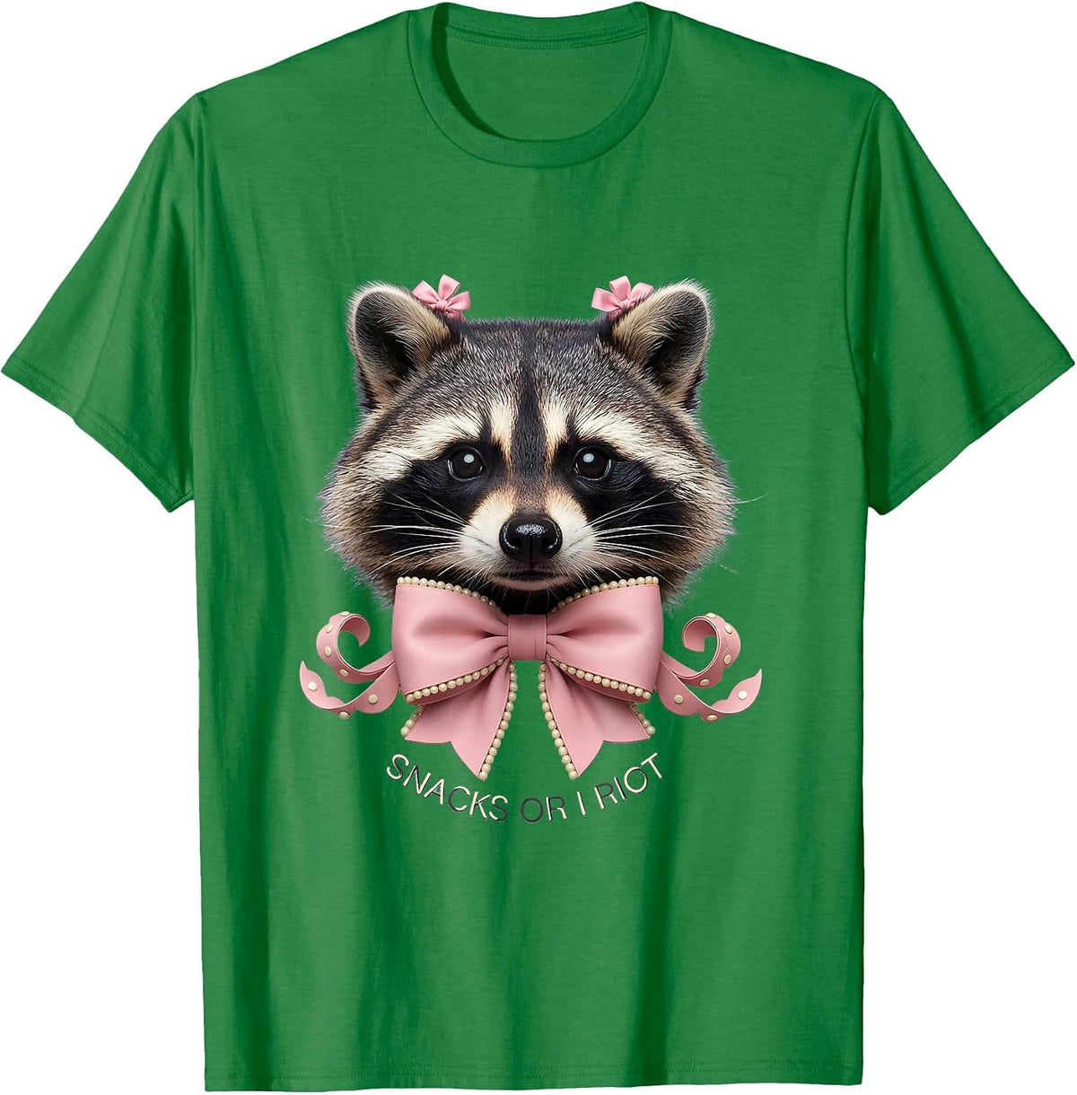 Men's Snacks Raccoon Snacks Or I Riot Design T-Shirt - Kelly Green