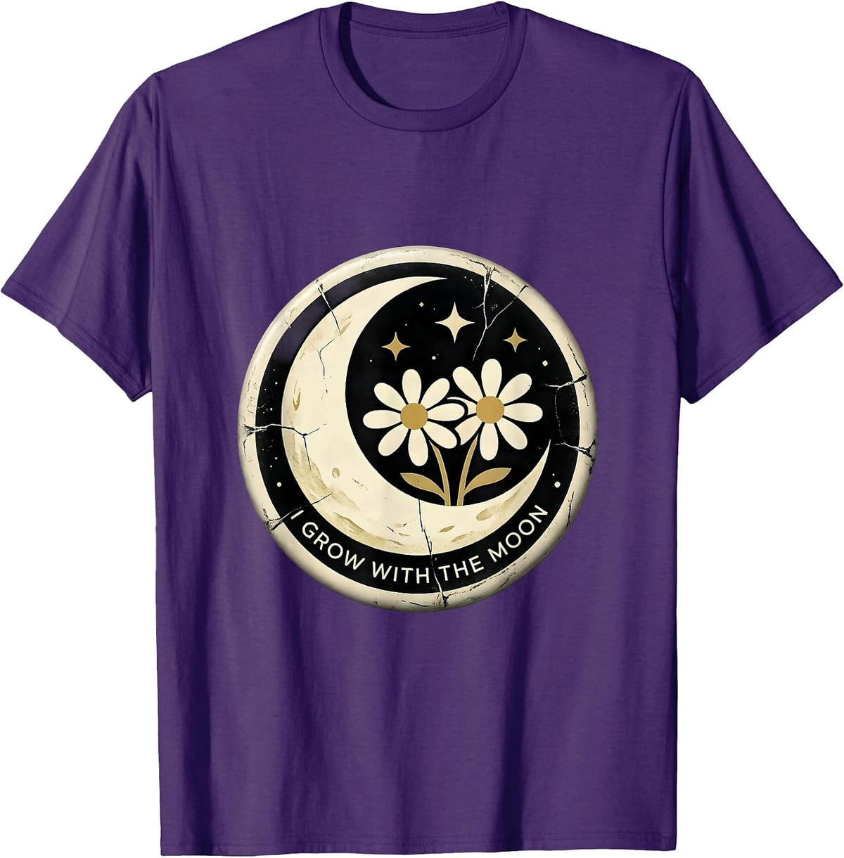 Men's I Grow With The Moon Boho Celestial Moon Phase Botanical T-Shirt - Purple