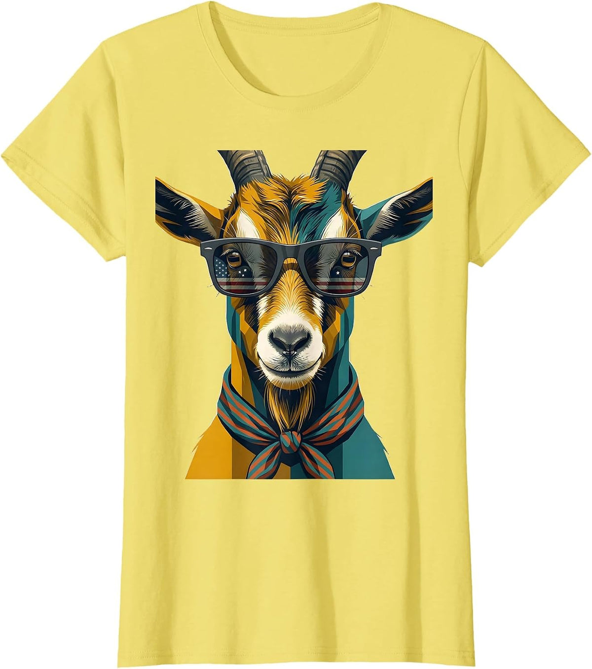 Women's Goat Sunglasses Midcentury Modern Animal Humor T-Shirt - Lemon Yellow
