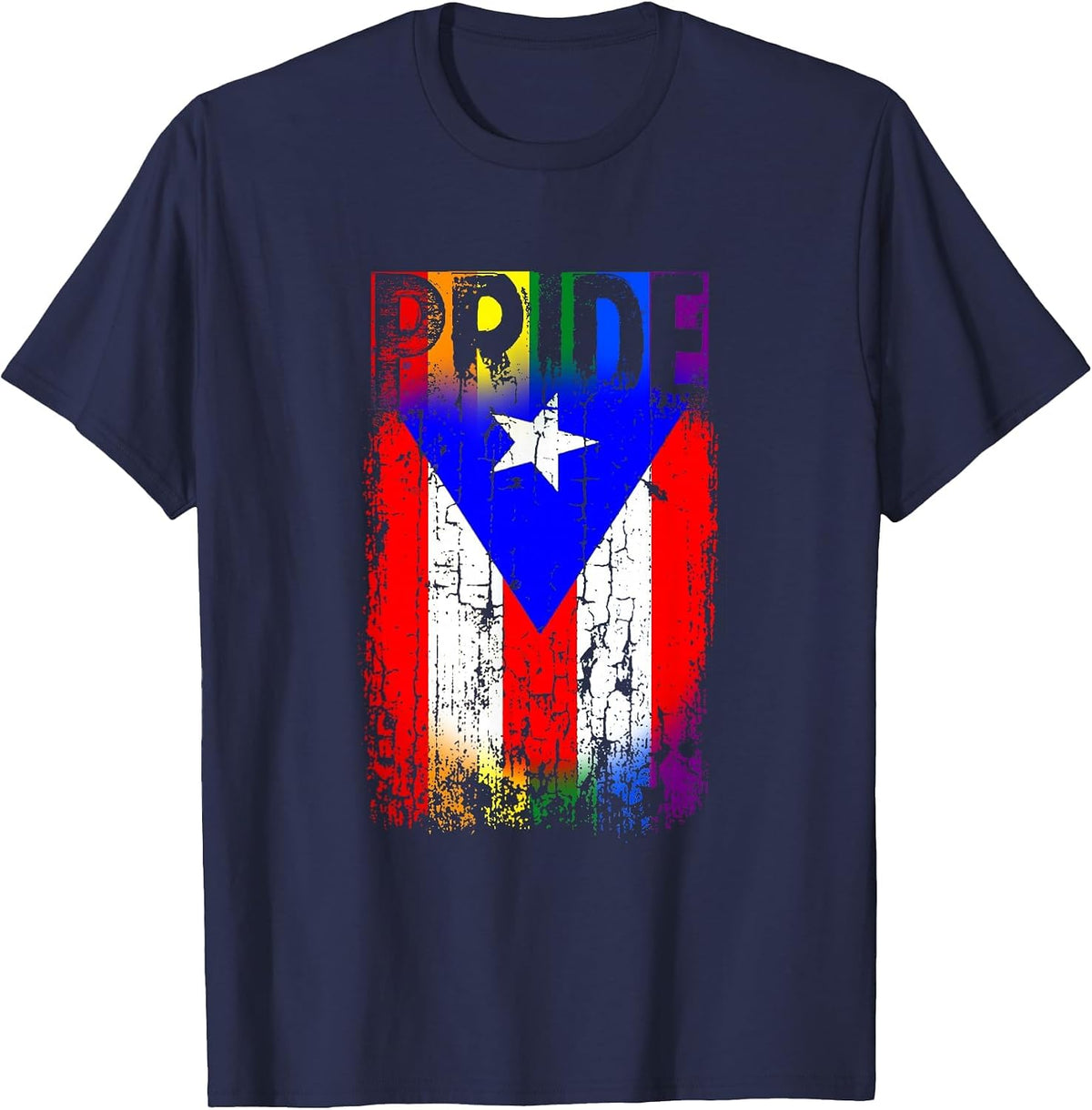 Puerto Rico Rican Gay Pride Flag LGBTQ Boricua Distressed T-Shirt - Navy Blue