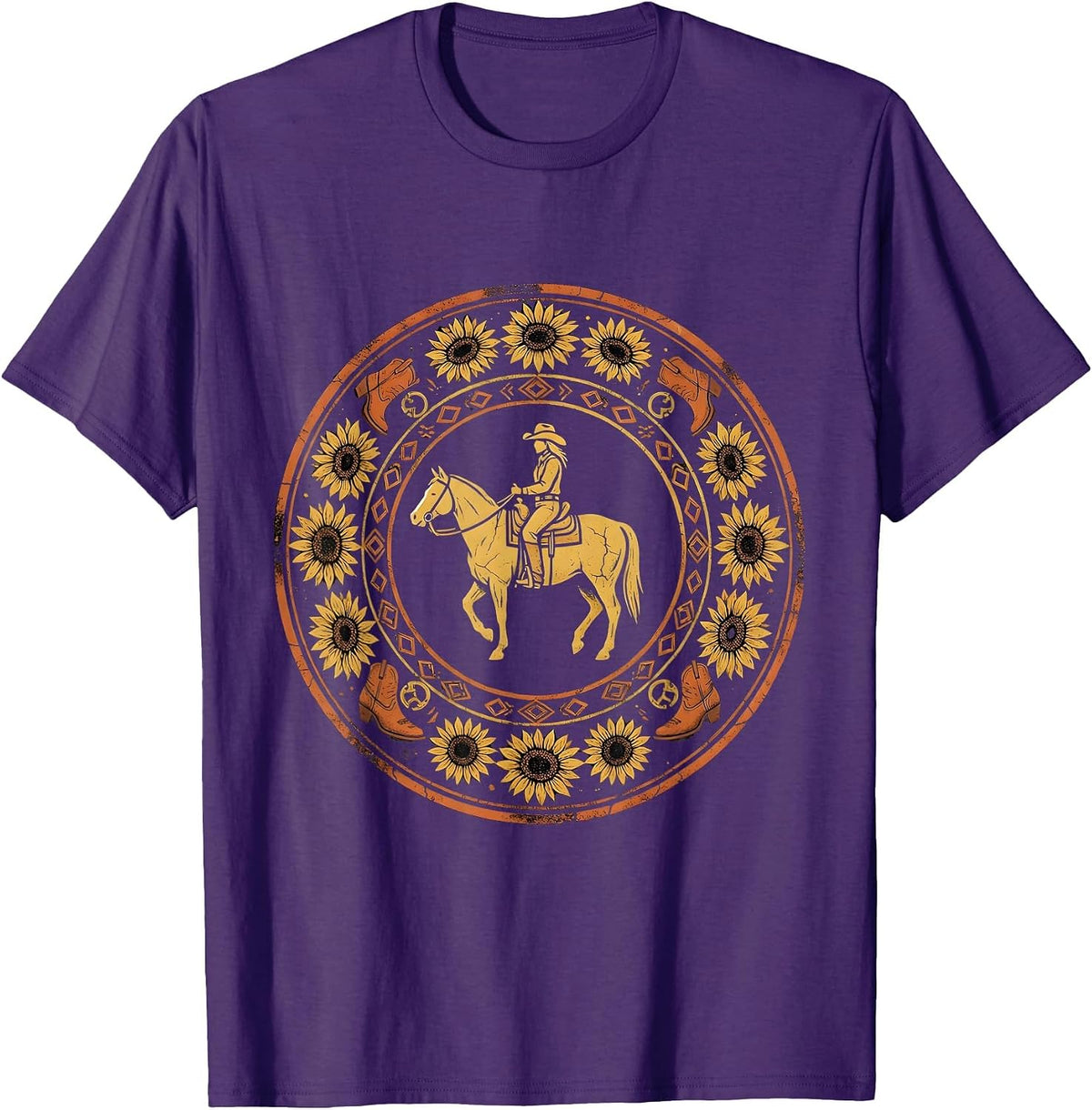 Cowgirl Silhouette Horseback Riding at Dusk T-Shirt - Purple