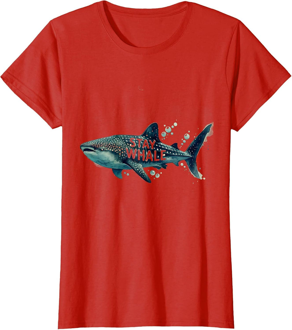 Women's Stay Whale Funny Watercolor Whale Shark Ocean Wildlife Lover T-Shirt - Red