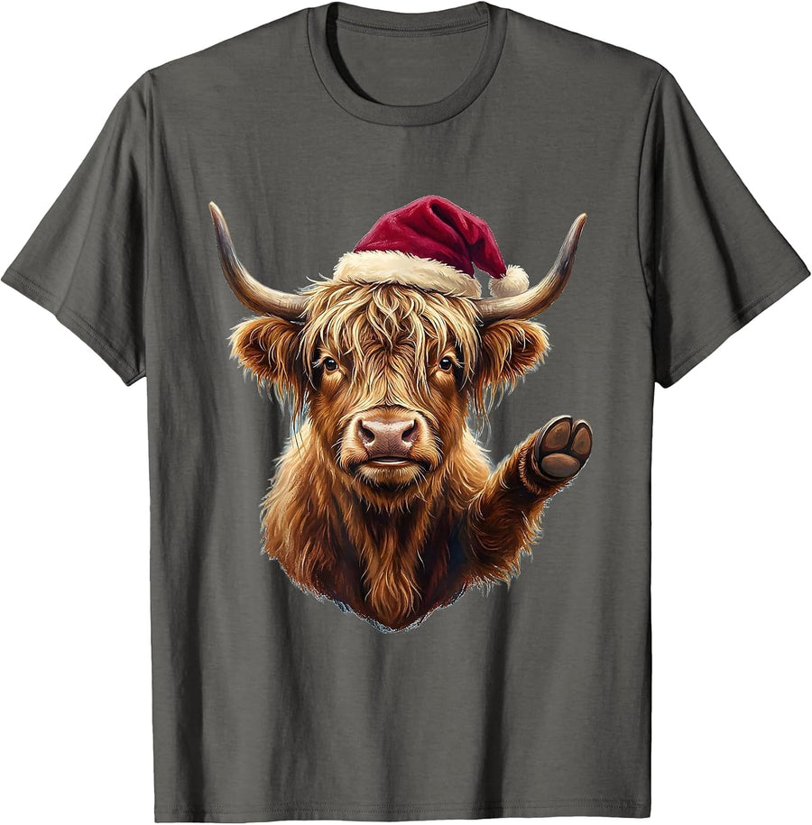 Storybook Highland Cow Highland Cow Christmas Holiday Humor T-Shirt - Asphalt Grey