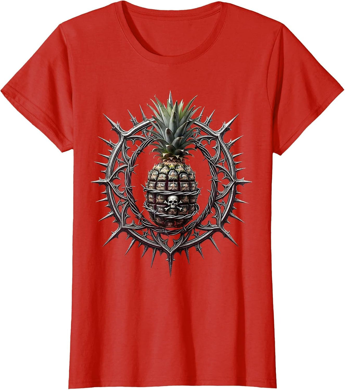 Punk Rock Hand Grenade Barbed Wire Graphic T-Shirt - Red