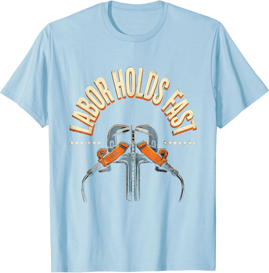 Men's Labor Holds Fast Heavy Condensed Union Worker Solidarity T-Shirt - Baby Blue