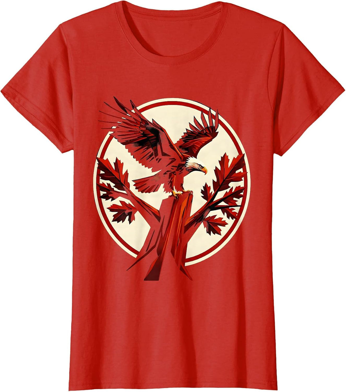Bald Eagle Perched on German Oak Illustration T-Shirt - Red