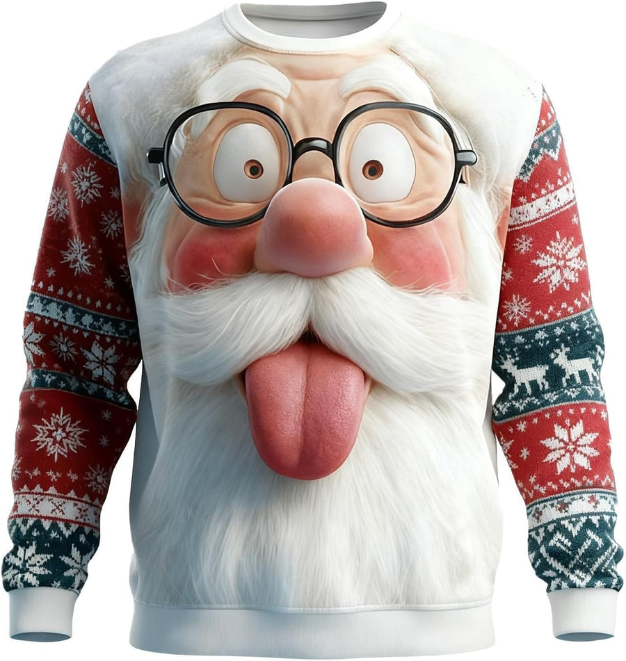 Ugly Christmas Sweatshirt Men Funny Santa 3D Print Xmas Sweatshirts - Dark Green