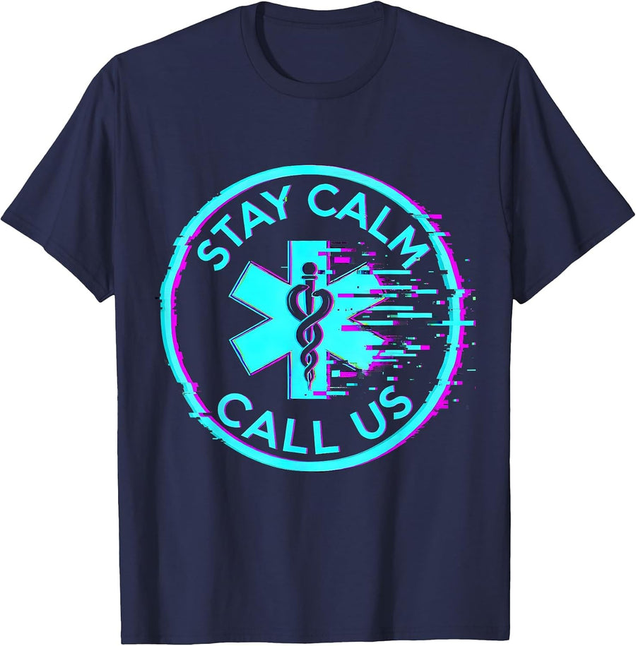 Stay Calm Call Us EMT Rescue Design T-Shirt - Navy Blue