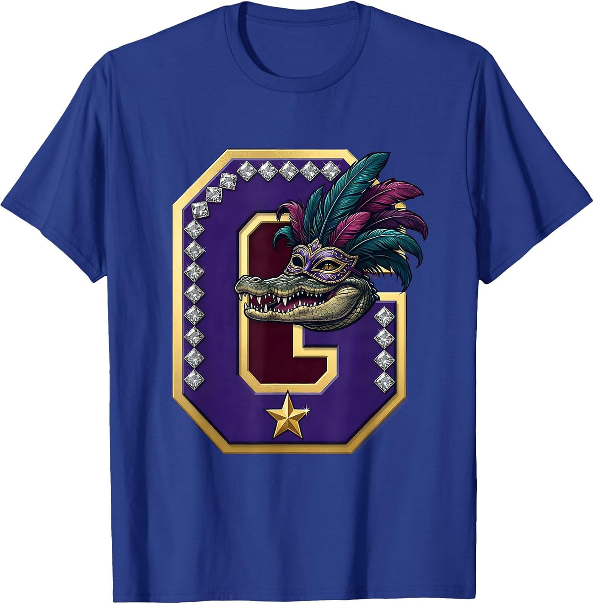 Men's Mardi Gras Alligator Masquerade Mask Design T-Shirt - Royal Blue