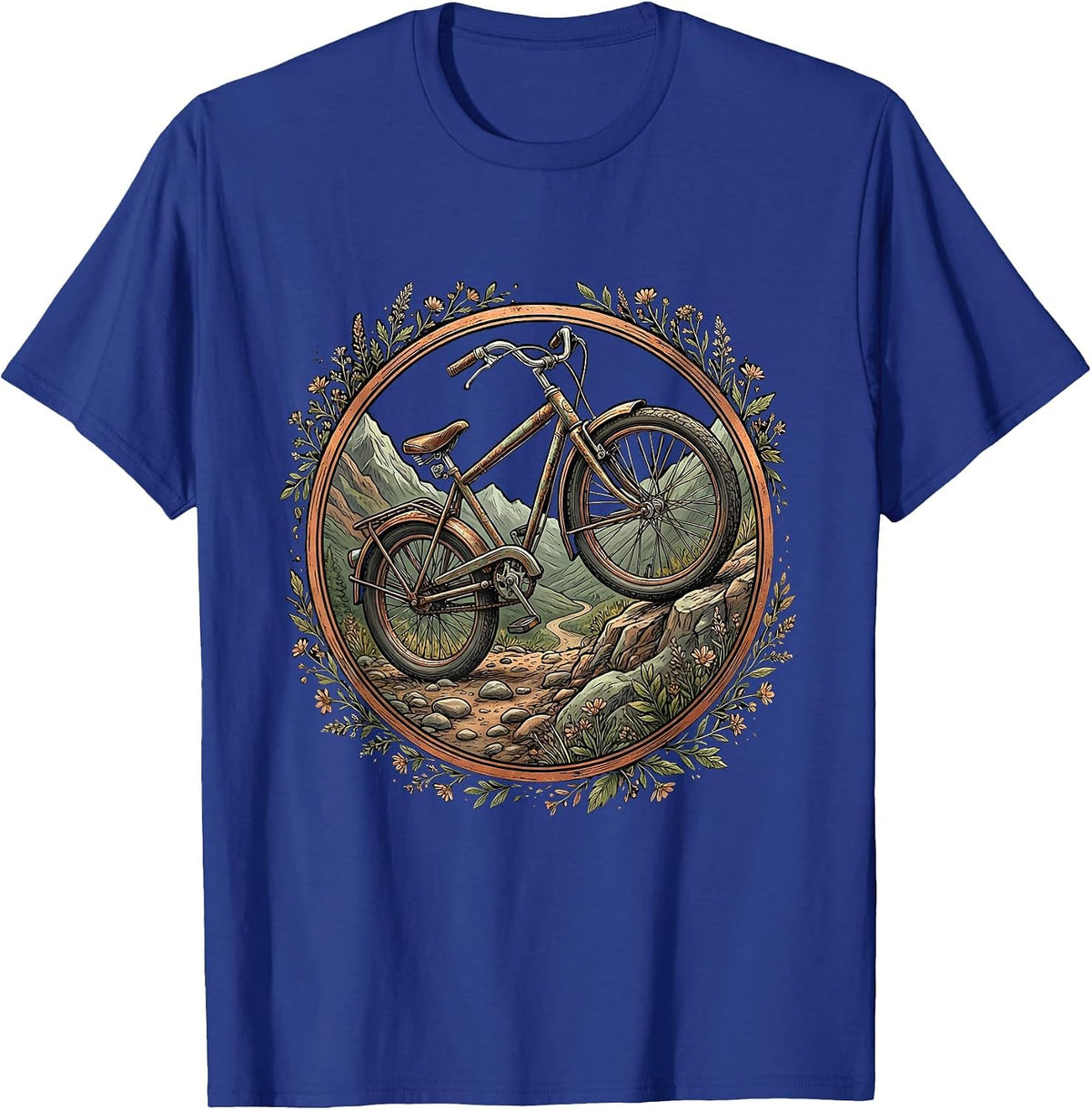 Rusted Bicycle Mountain Trail Progress Over Perfection T-Shirt - Royal Blue
