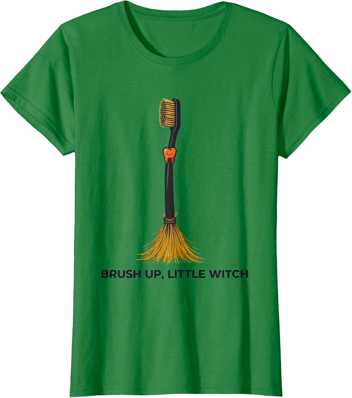 Women's Brush Up, Little Witch Funny Dental Halloween Costume T-Shirt - Kelly Green