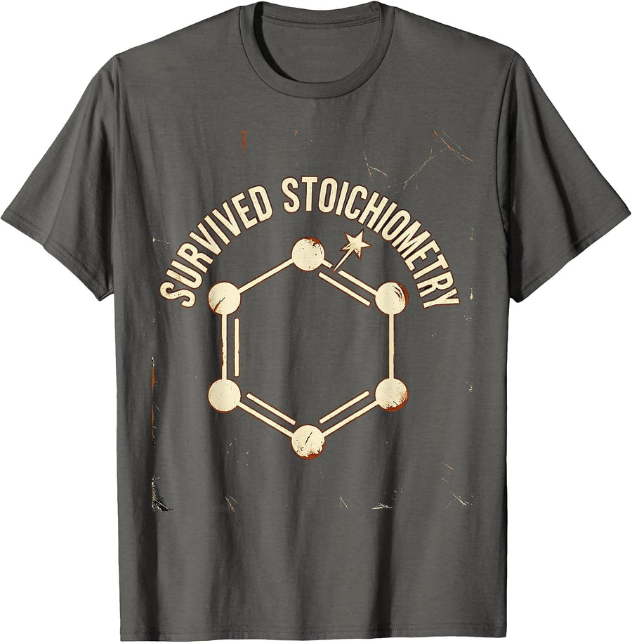 Survived Stoichiometry Distressed Science Humor Chemistry T-Shirt, Men, Asphalt Grey, X-Large - As Pictured