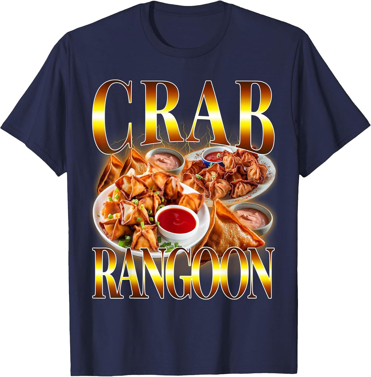 Funny Crab Rangoon Meme Bootleg Retro Vintage Rap Style 90s T-Shirt - Navy Blue