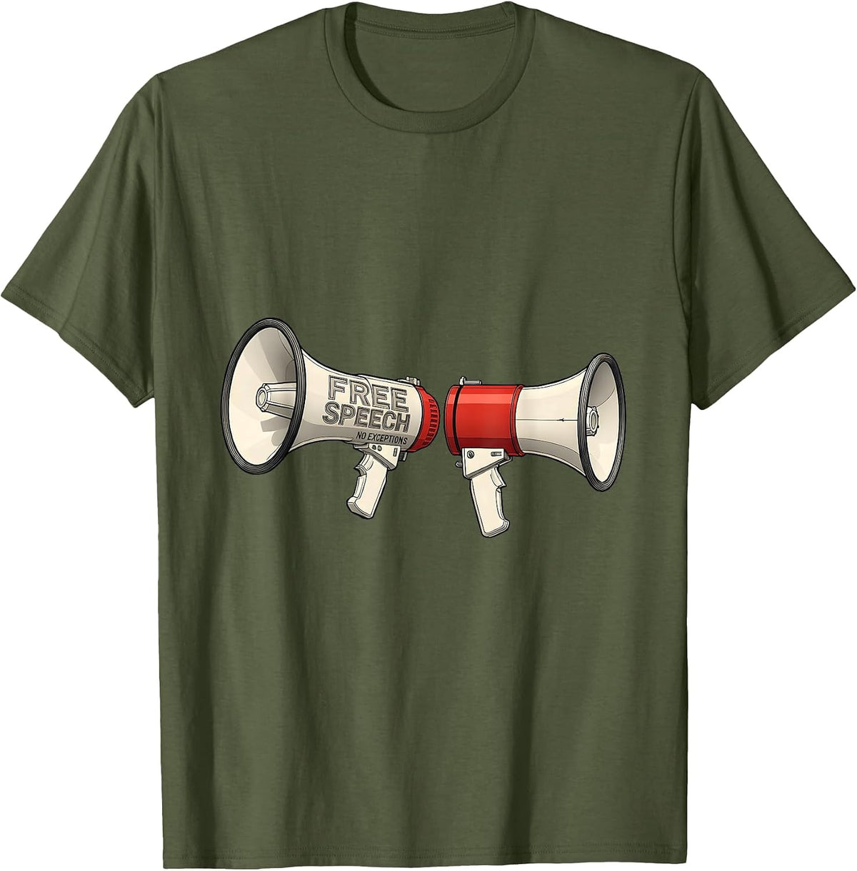 Men's Free Speech No Exceptions Bold Statement Design T-Shirt - Olive Green