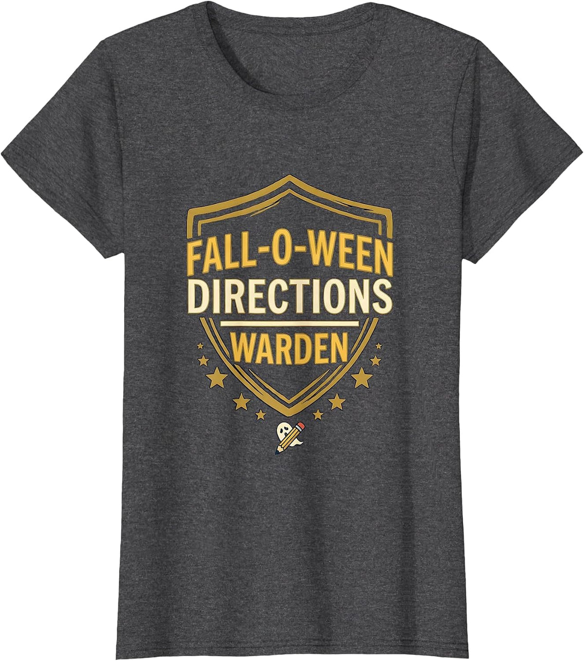 Women's Fall-O-Ween Directions Warden Funny Halloween Teacher Ghost T-Shirt - Dark Heather Grey