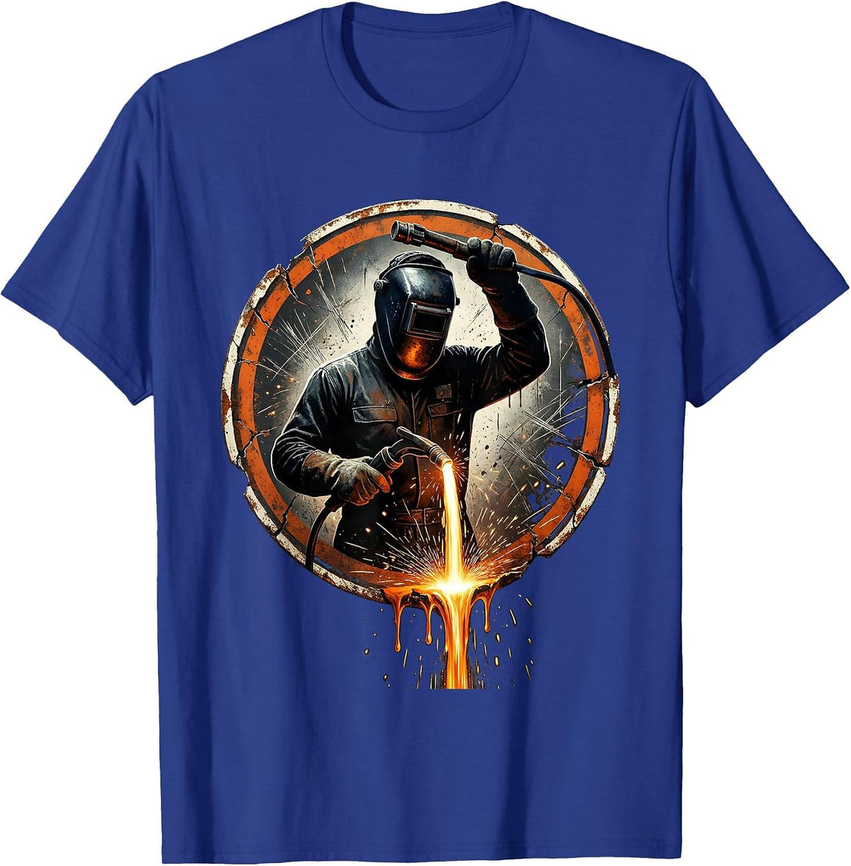 Men's Molten Steel Dripping Torch Welder Graphic T-Shirt - Royal Blue